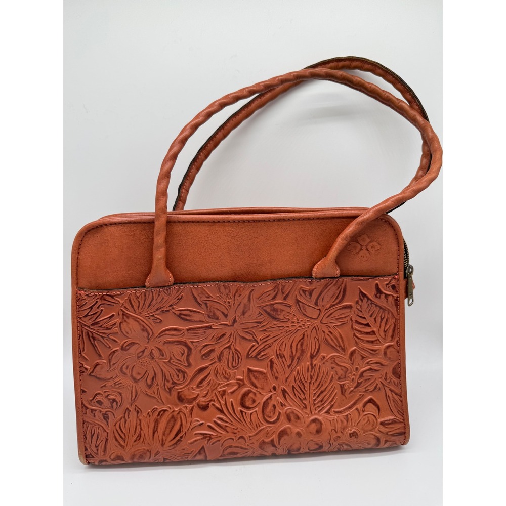 Patricia Nash Paris Satchel Tan Tooled Leather Floral Embossed Shoulder Bag